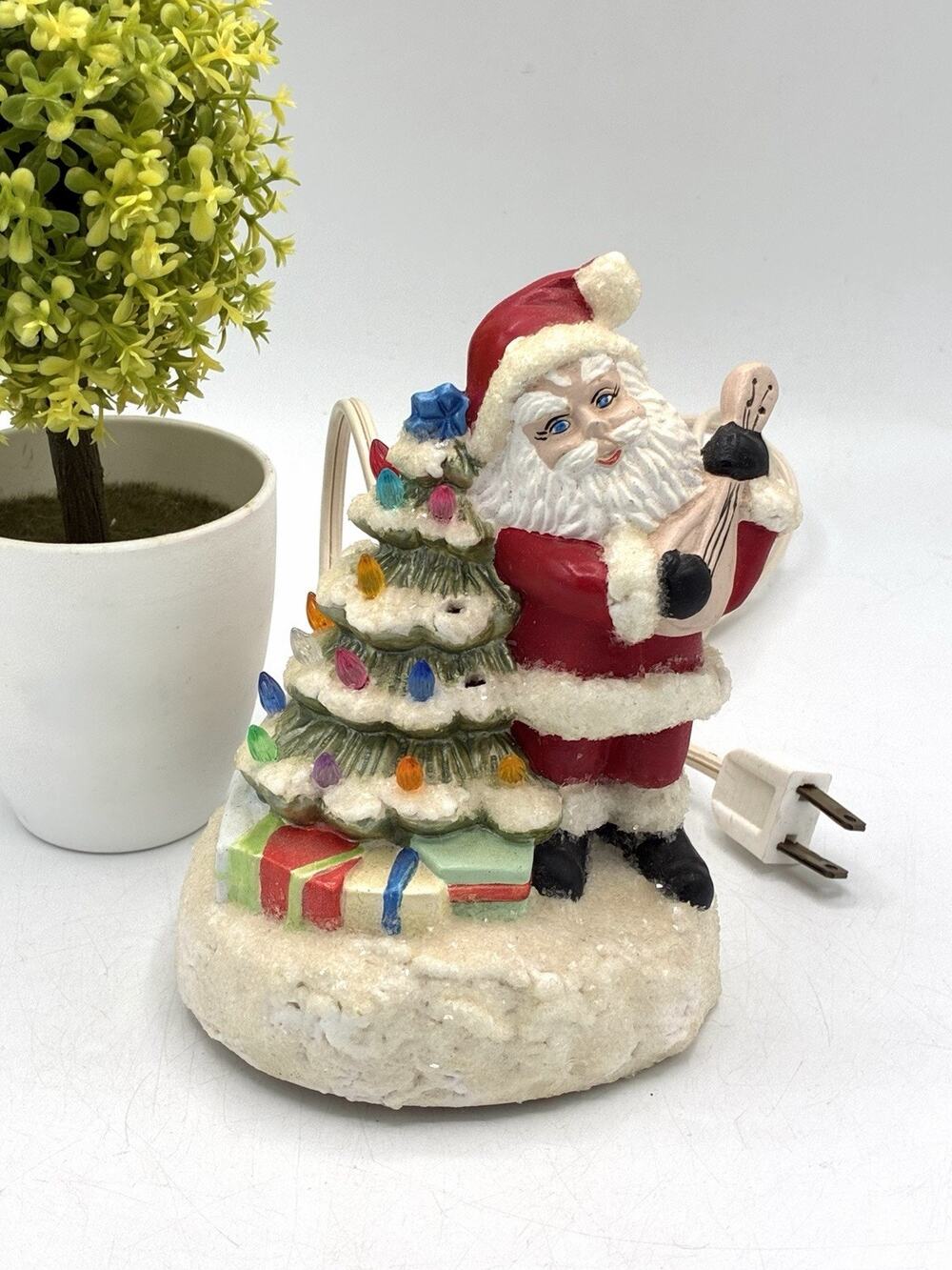 Vintage Lighted Ceramic Santa – Christmas Tree Figurine with Textured Snow 6"